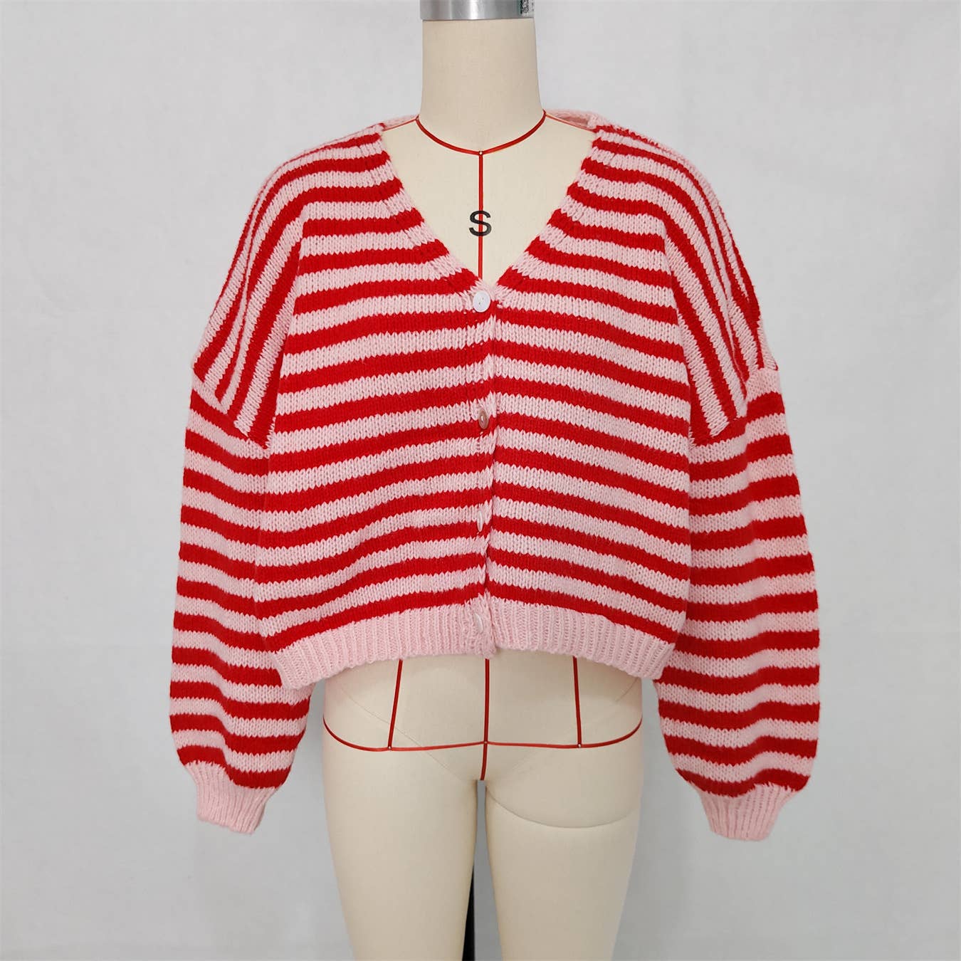 Slouchy Color Block V-Neck Striped Knit Cardigan