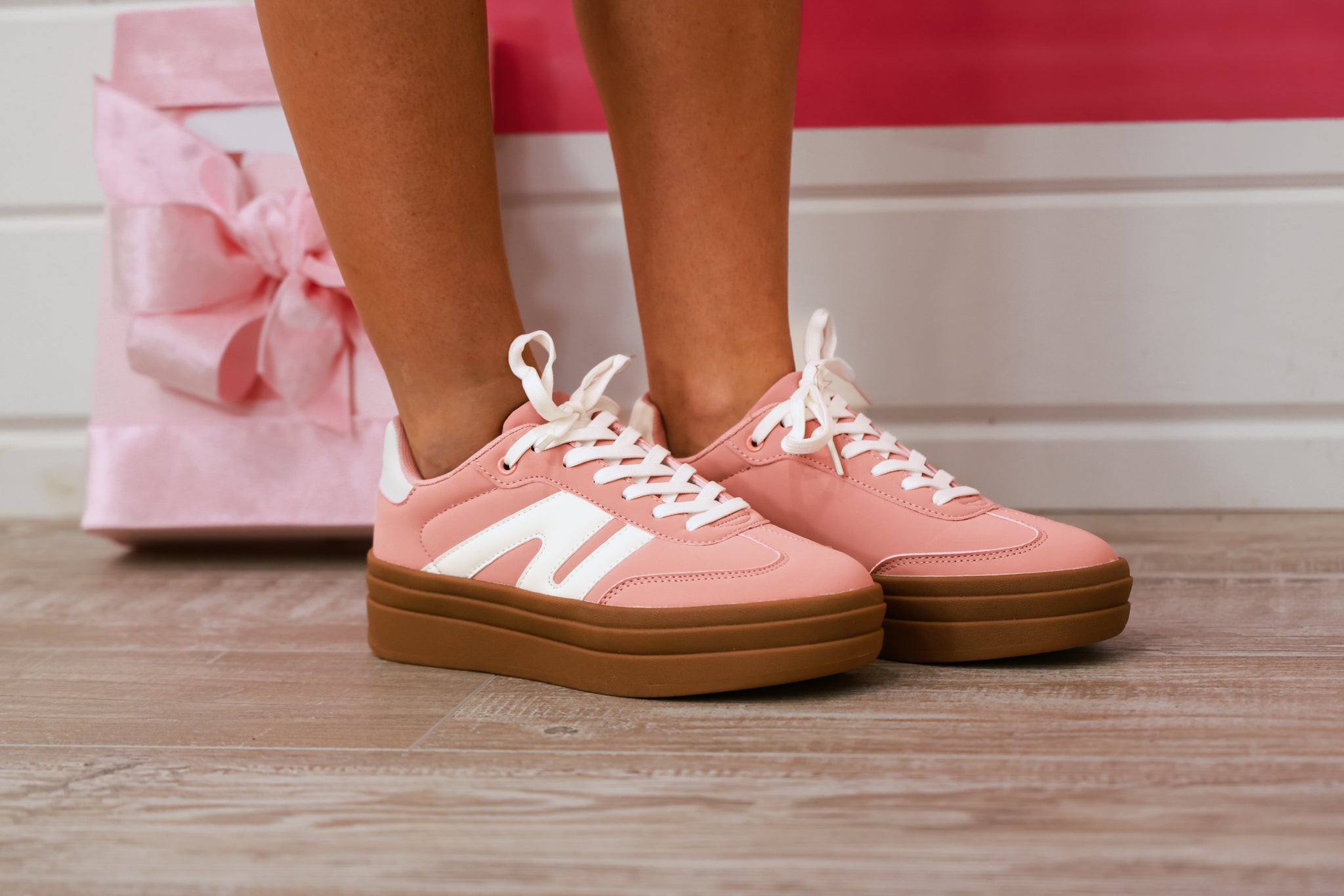 Pink and White Platform Sneakers
