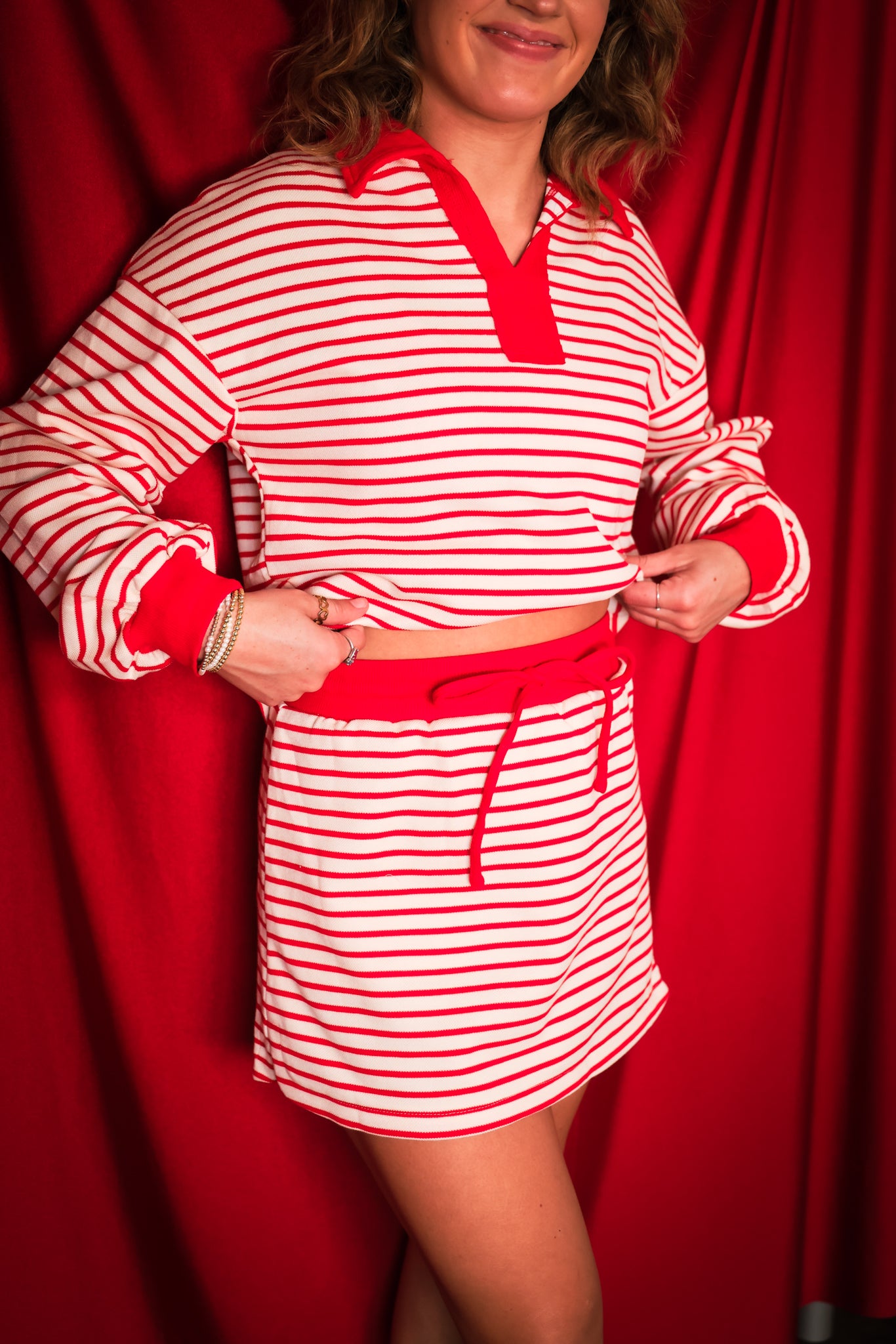 Collared V Neck Drop Shoulder Pullover and Skirt 2pcs Outfit