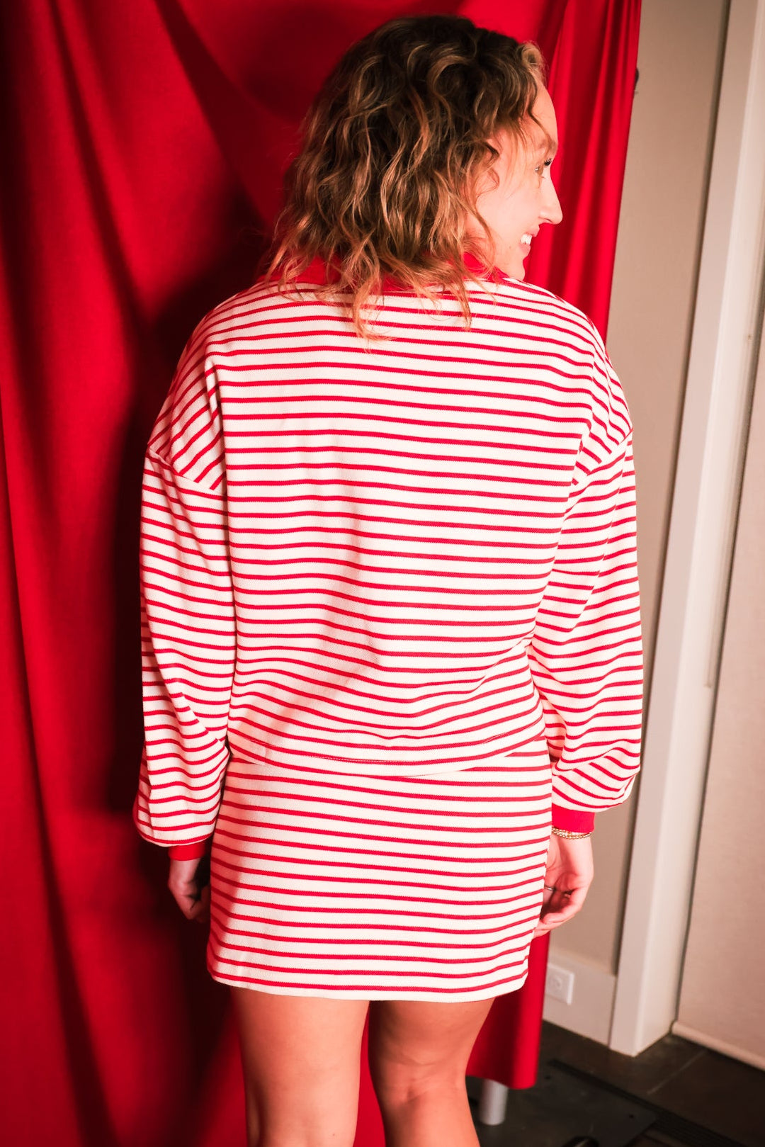 Collared V Neck Drop Shoulder Pullover and Skirt 2pcs Outfit