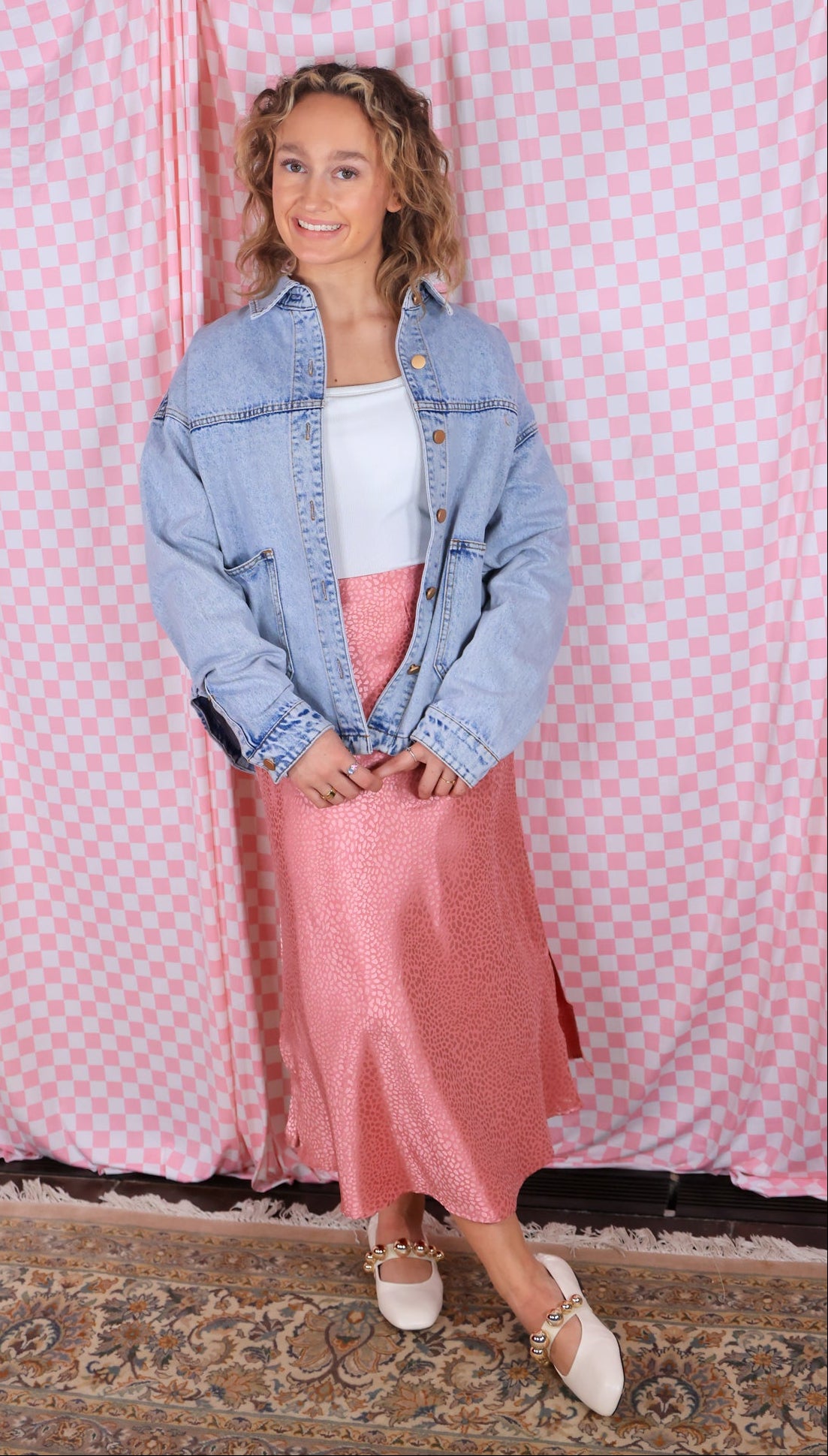 Animal Satin Jacquard Print Elastic Waist Midi Skirt with Slits