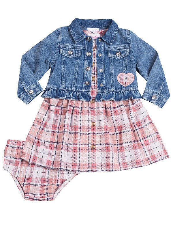 Toddler Girl Plaid Dress Denim Jacket Set