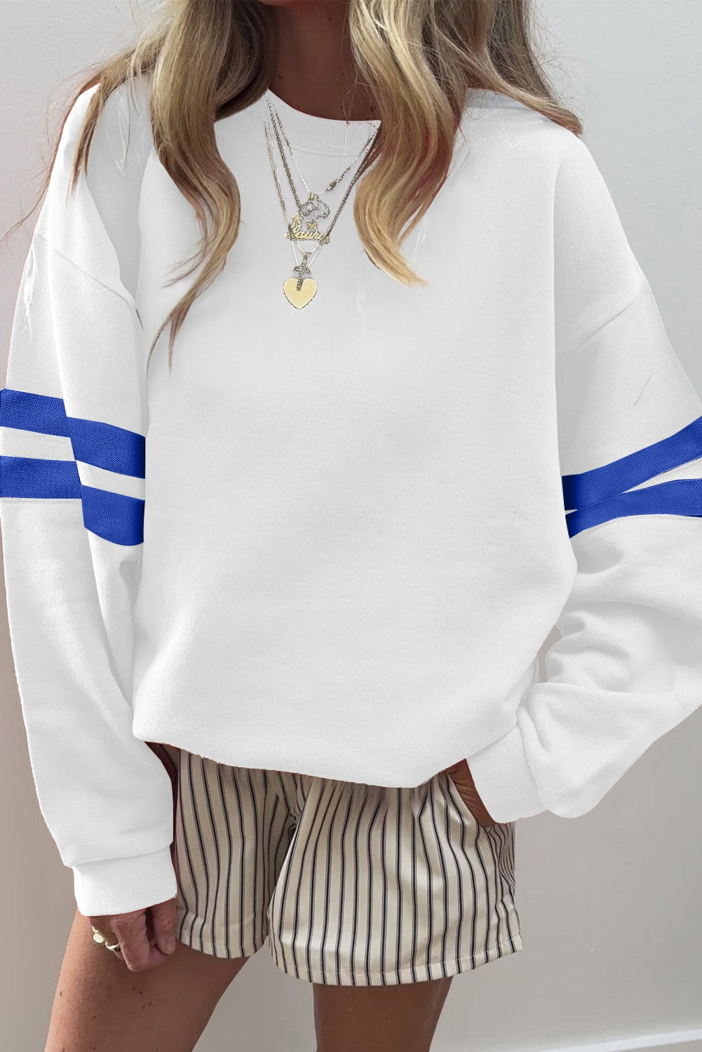 Varsity Sweatshirt with striped sleeve White