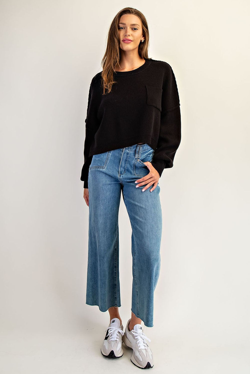 Black Cropped Pocket Sweater