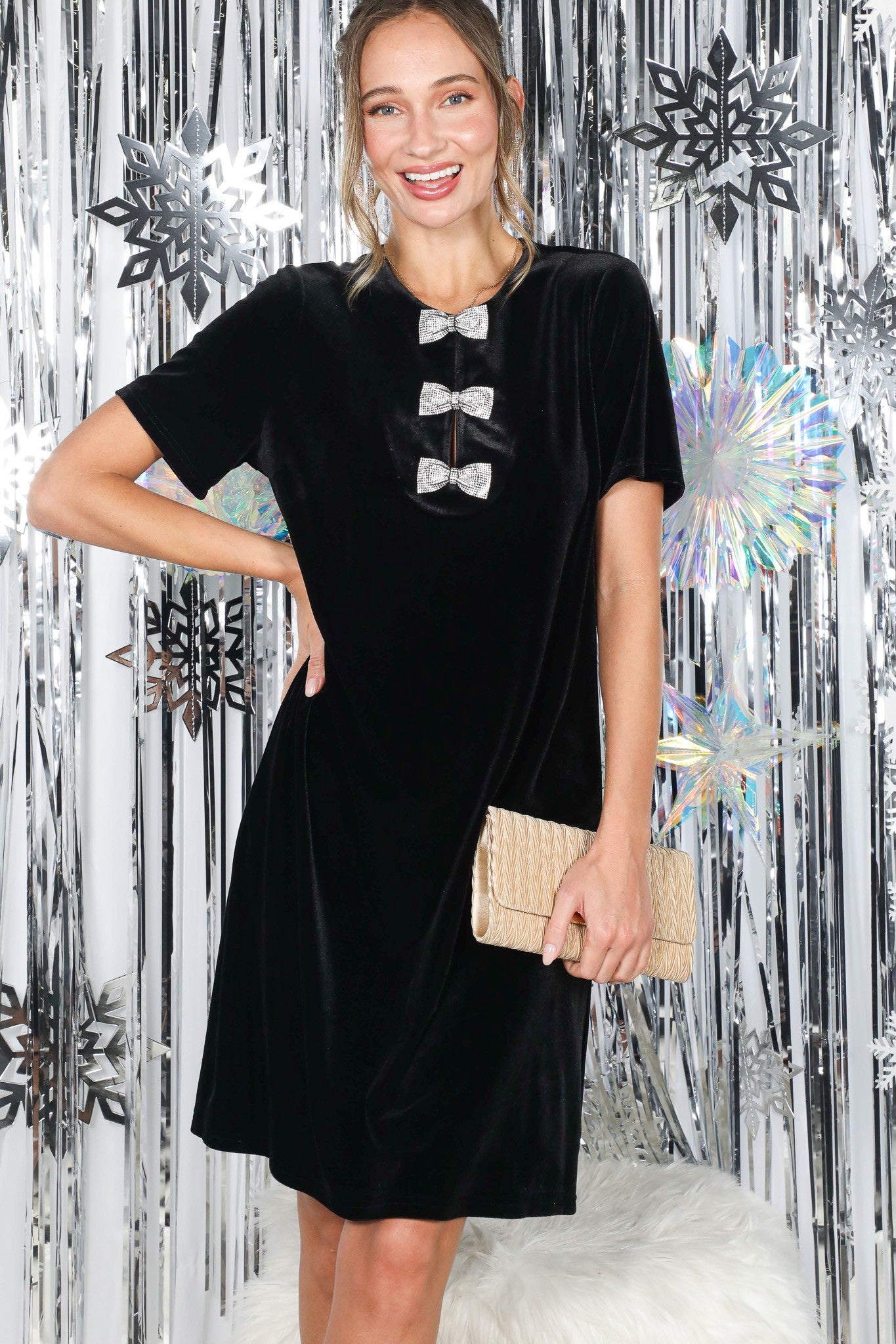 Sparkling Bow Velvet MiniDress