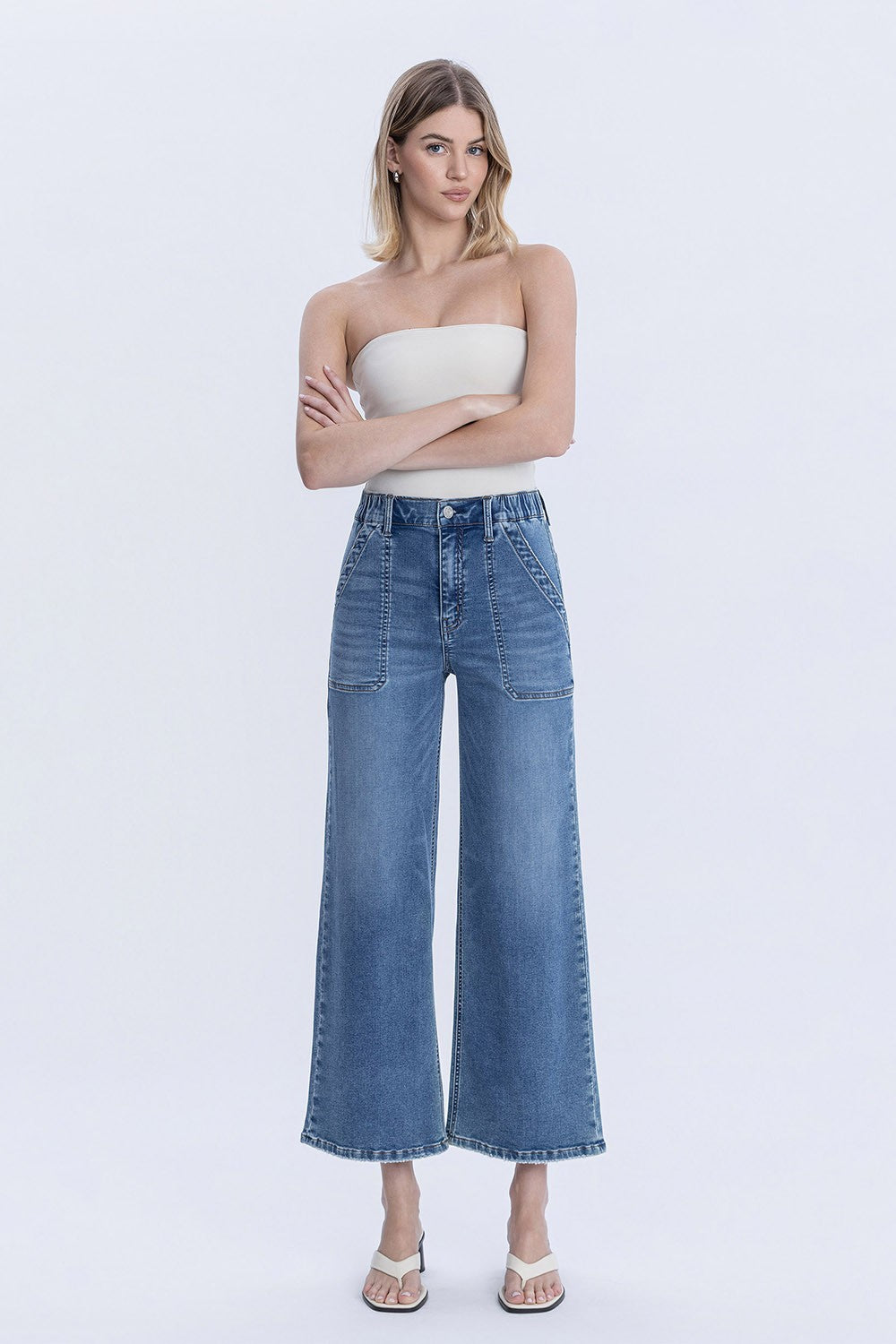 Vervet High Waist Elastic Band Cropped Jeans