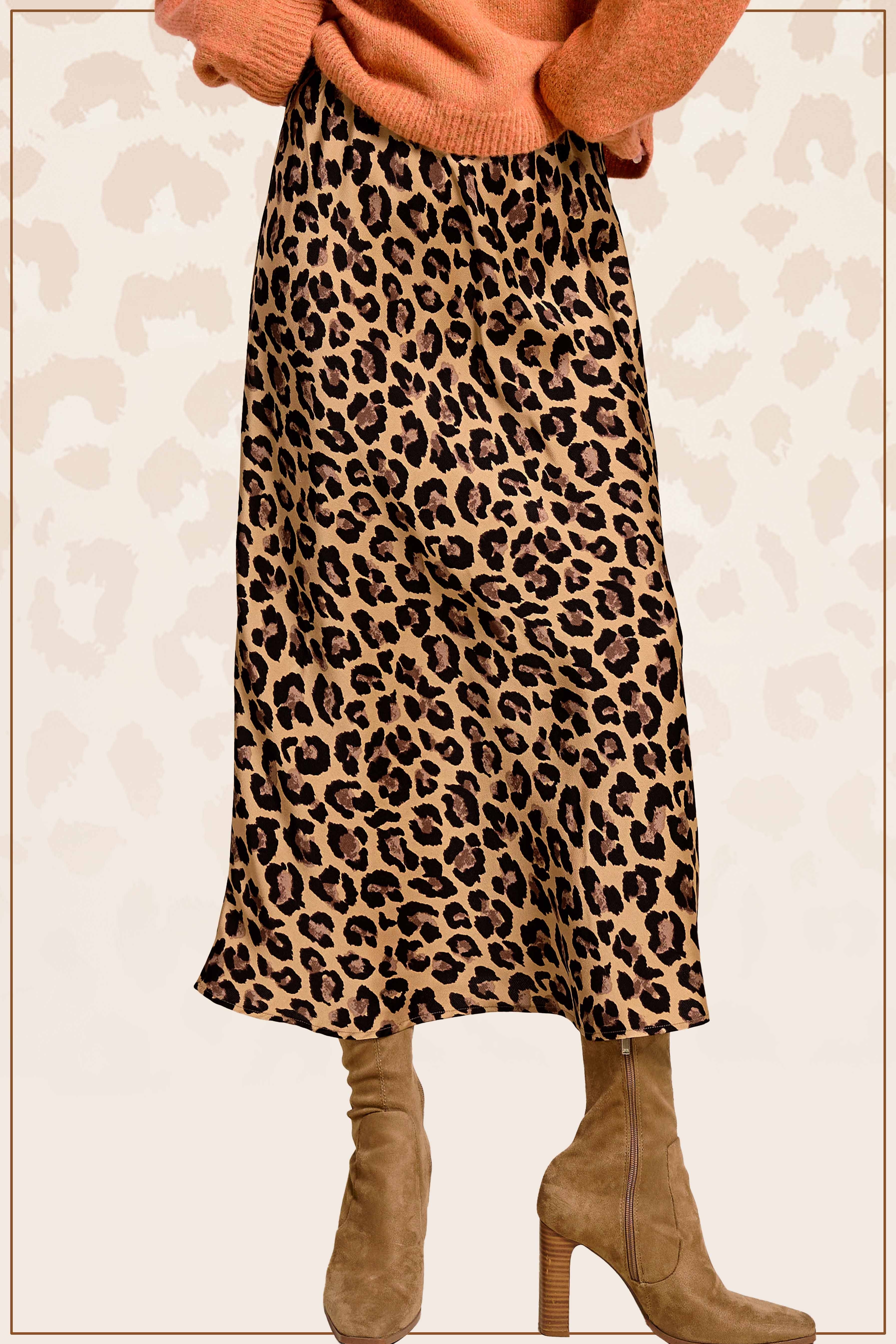 leopard dressy satin skirt