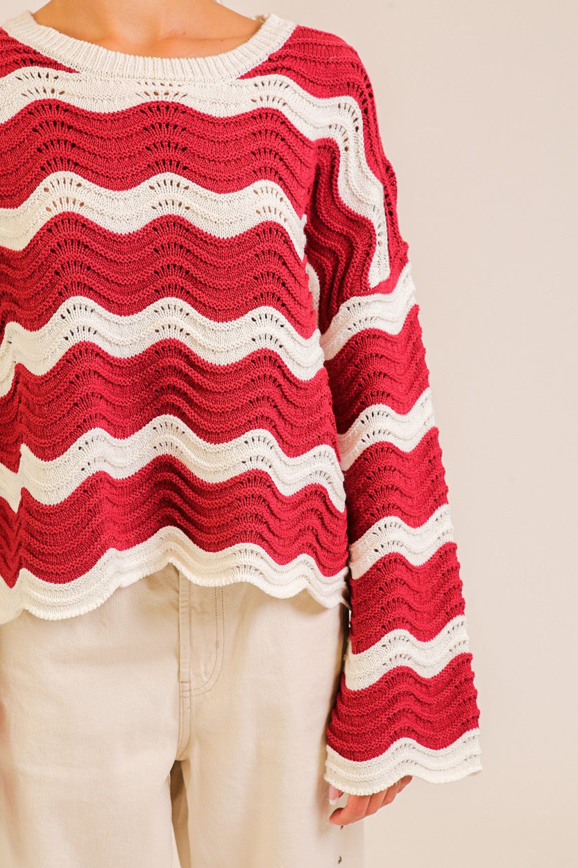 Wavy Textured Knit Sweater