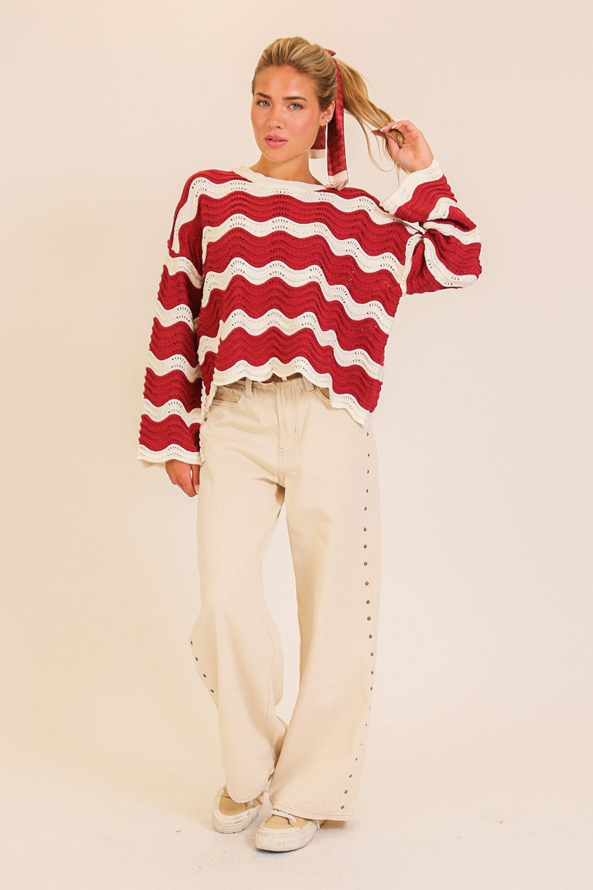 Wavy Textured Knit Sweater
