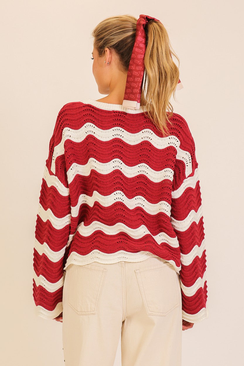 Wavy Textured Knit Sweater