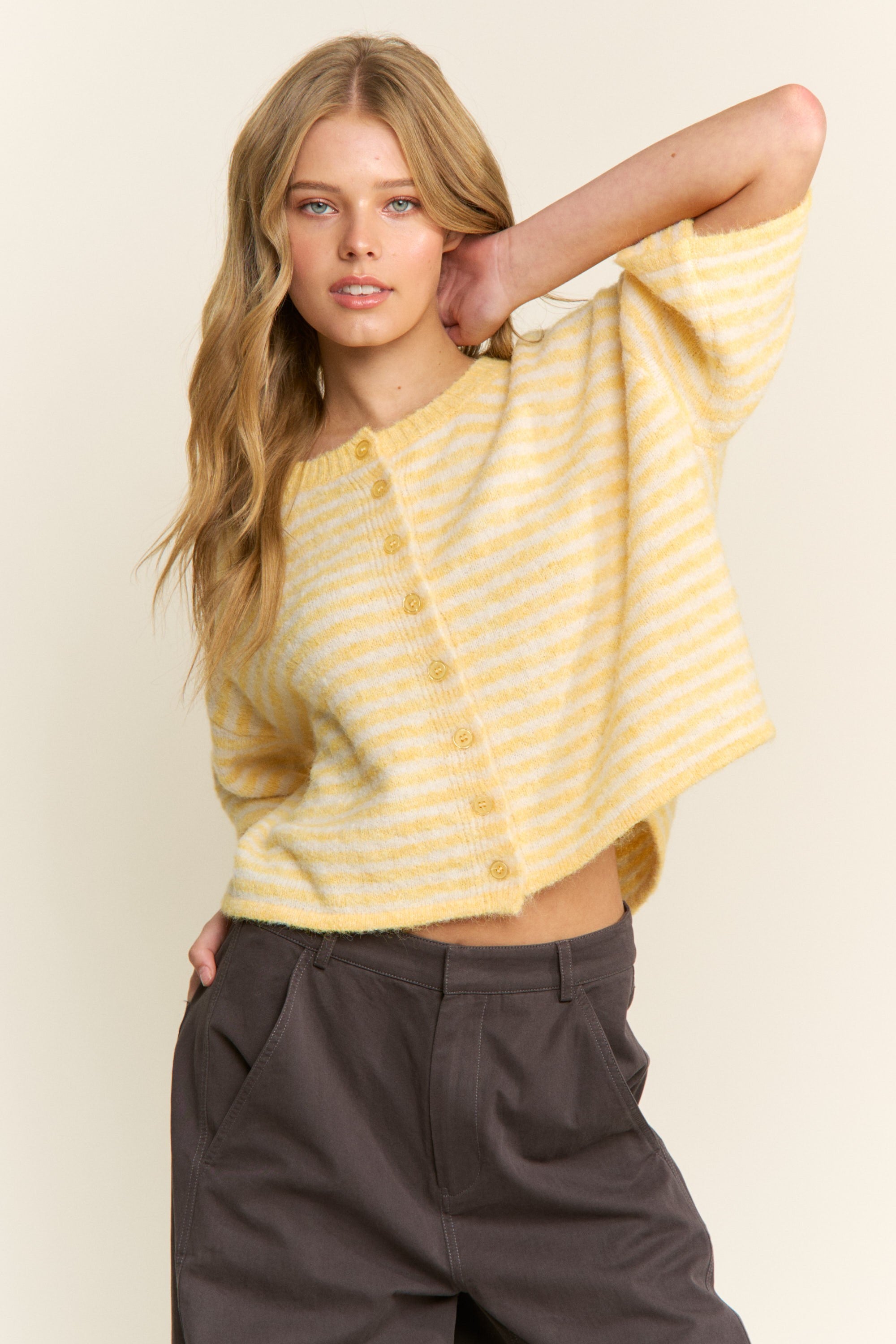 Striped Cropped Soft Knit Cardigan - Lou Cardigan