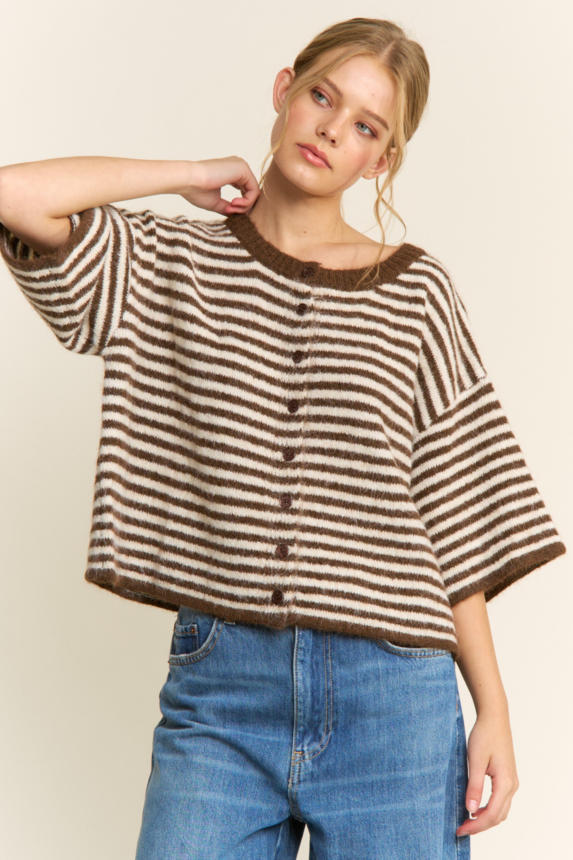 Striped Cropped Soft Knit Cardigan - Lou Cardigan