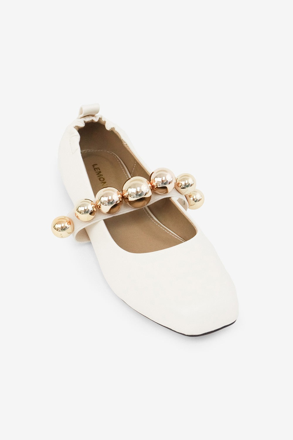 White Mary Jane Shoes with Gold Accents