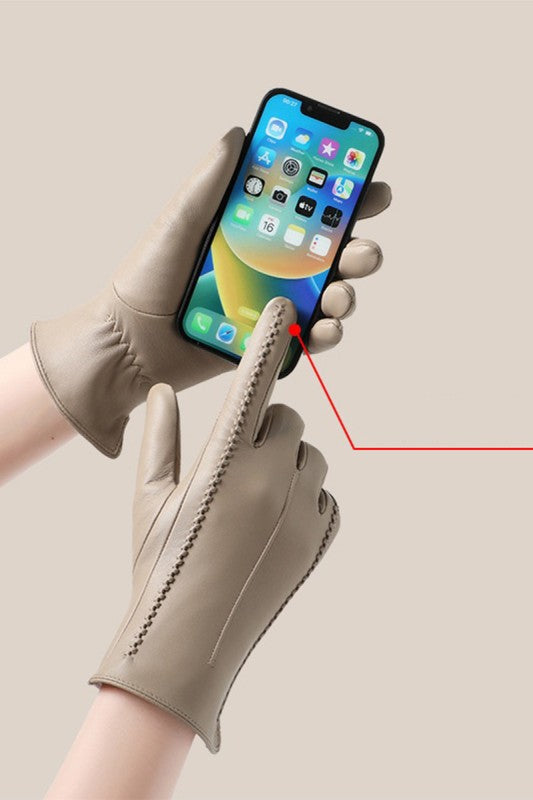 Fleece-lined Genuine Leather Touchscreen Gloves