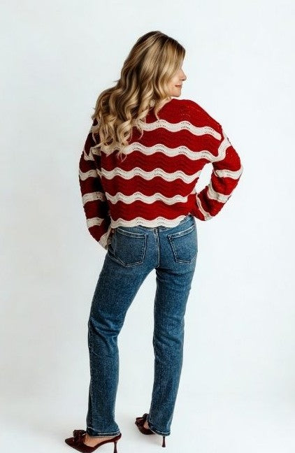 Wavy Textured Knit Sweater
