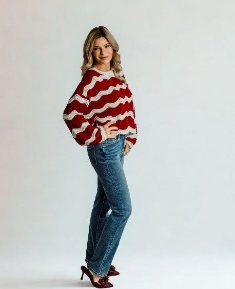 Wavy Textured Knit Sweater