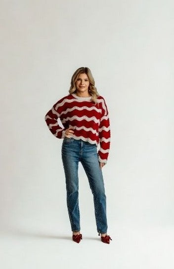 Wavy Textured Knit Sweater