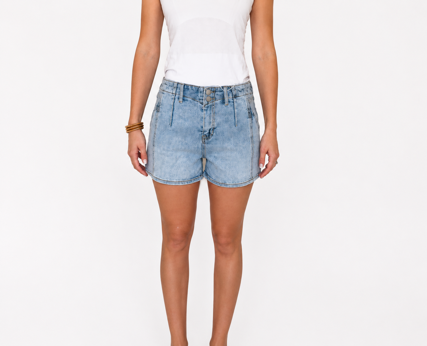Double Button High Rise Denim Shorts