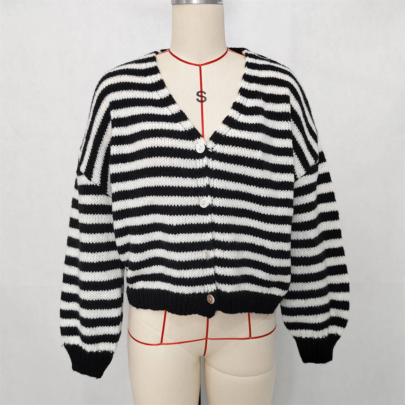 Slouchy Color Block V-Neck Striped Knit Cardigan