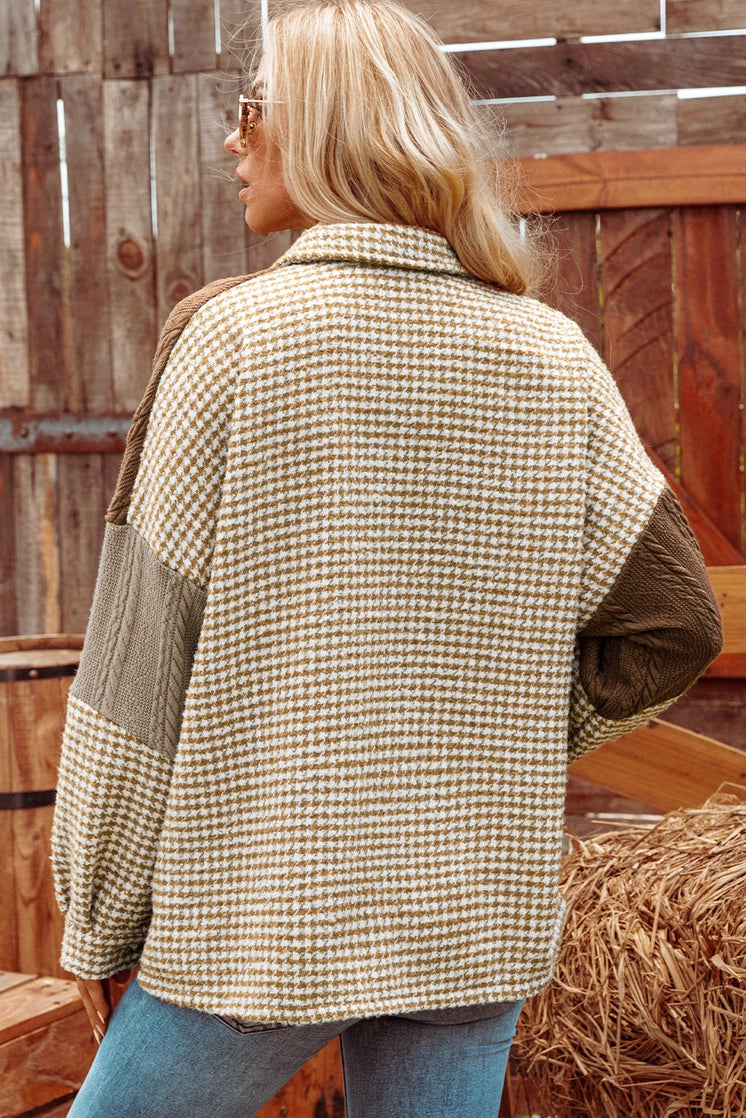 Houndstooth Contrast Texture Patchwork Loose Shacket