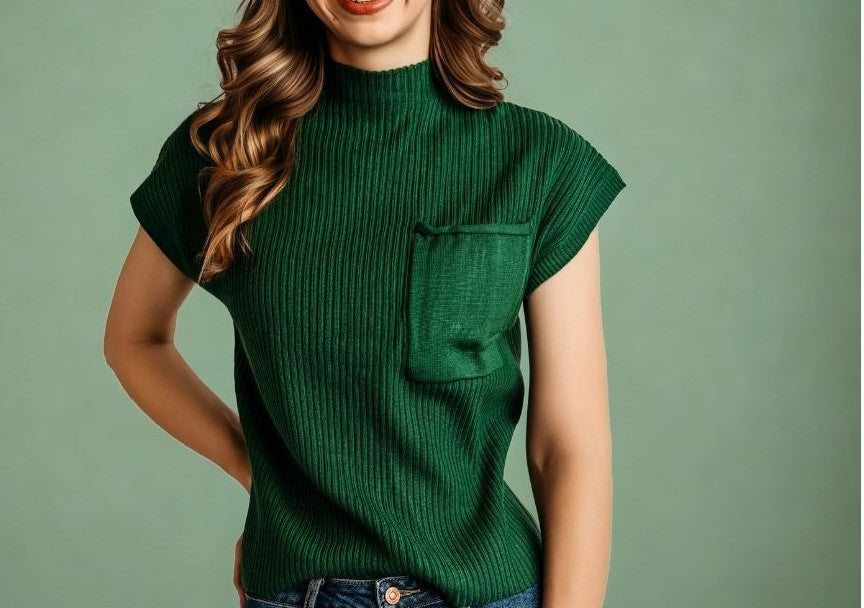Cap Sleeve Sweater With Pocket