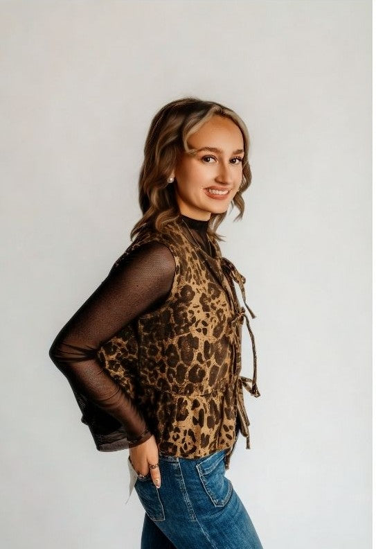 Cheetah Print Bow Tie Peplum Top