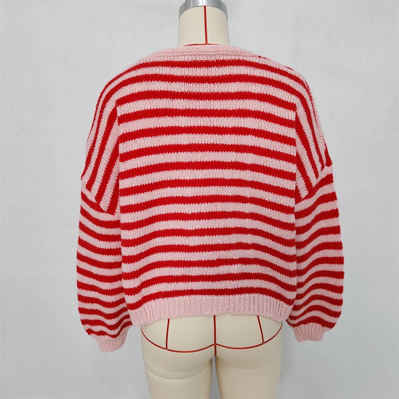 Slouchy Color Block V-Neck Striped Knit Cardigan