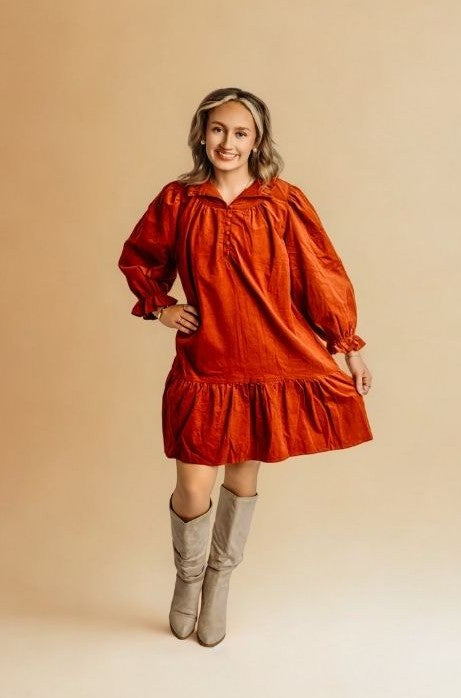 Rust Bubble Sleeve Dress