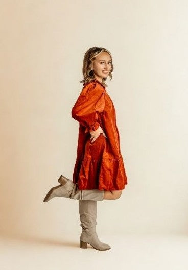 Rust Bubble Sleeve Dress