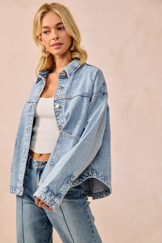 Washed Denim Jacket With Double Pocket Back Pleat