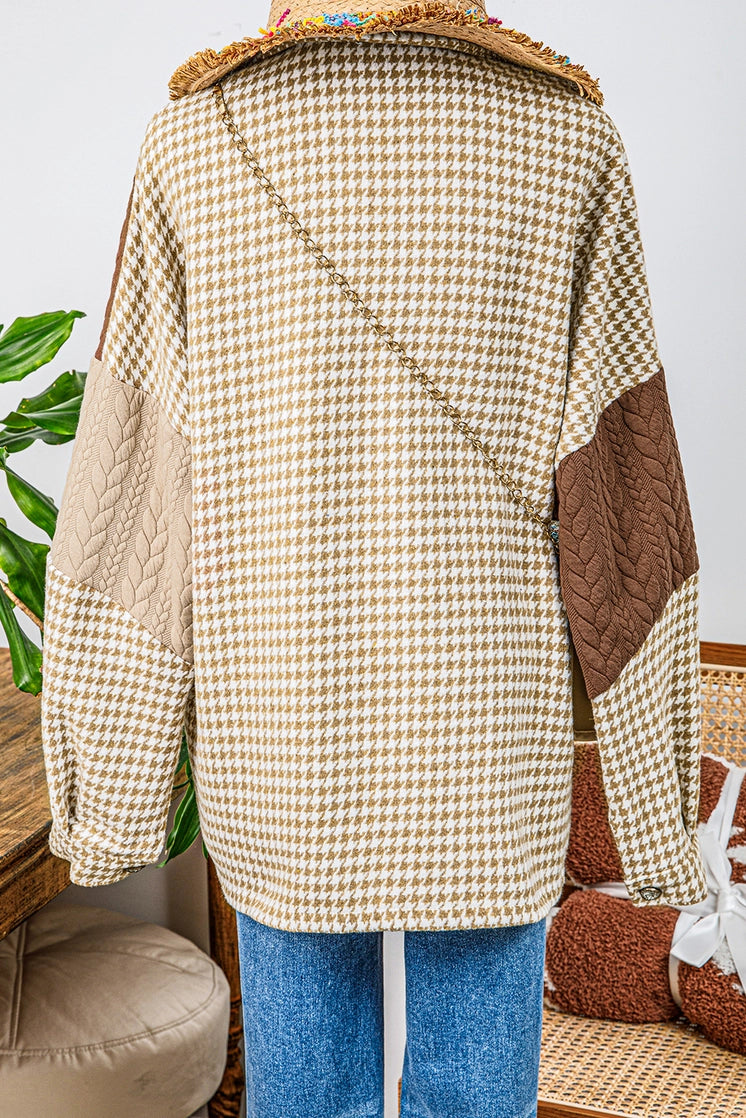 Houndstooth Contrast Texture Patchwork Loose Shacket