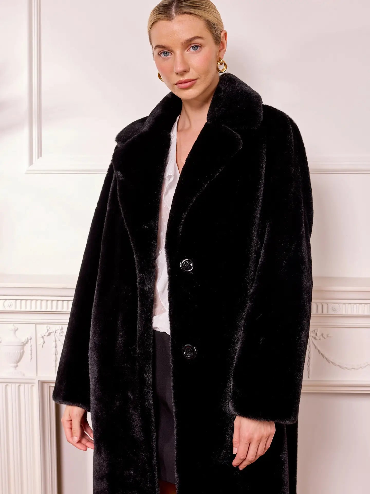 Faux Fur Coat in Black