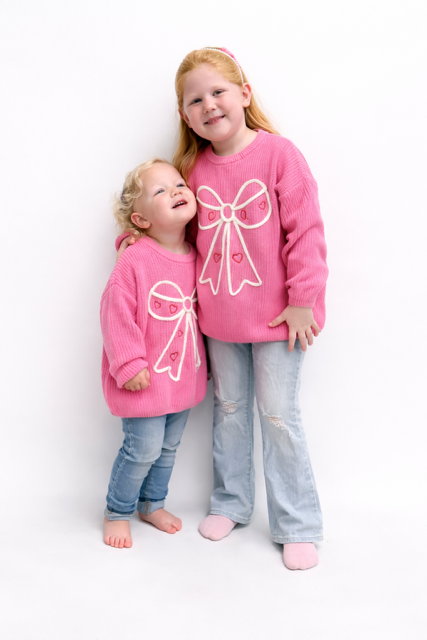 Valentine's Day Pink Girls Bow Sweater