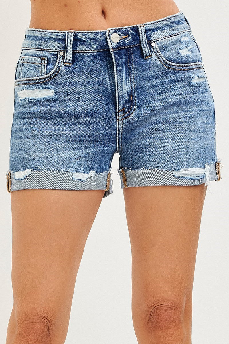Distressed Cuffed Denim Shorts