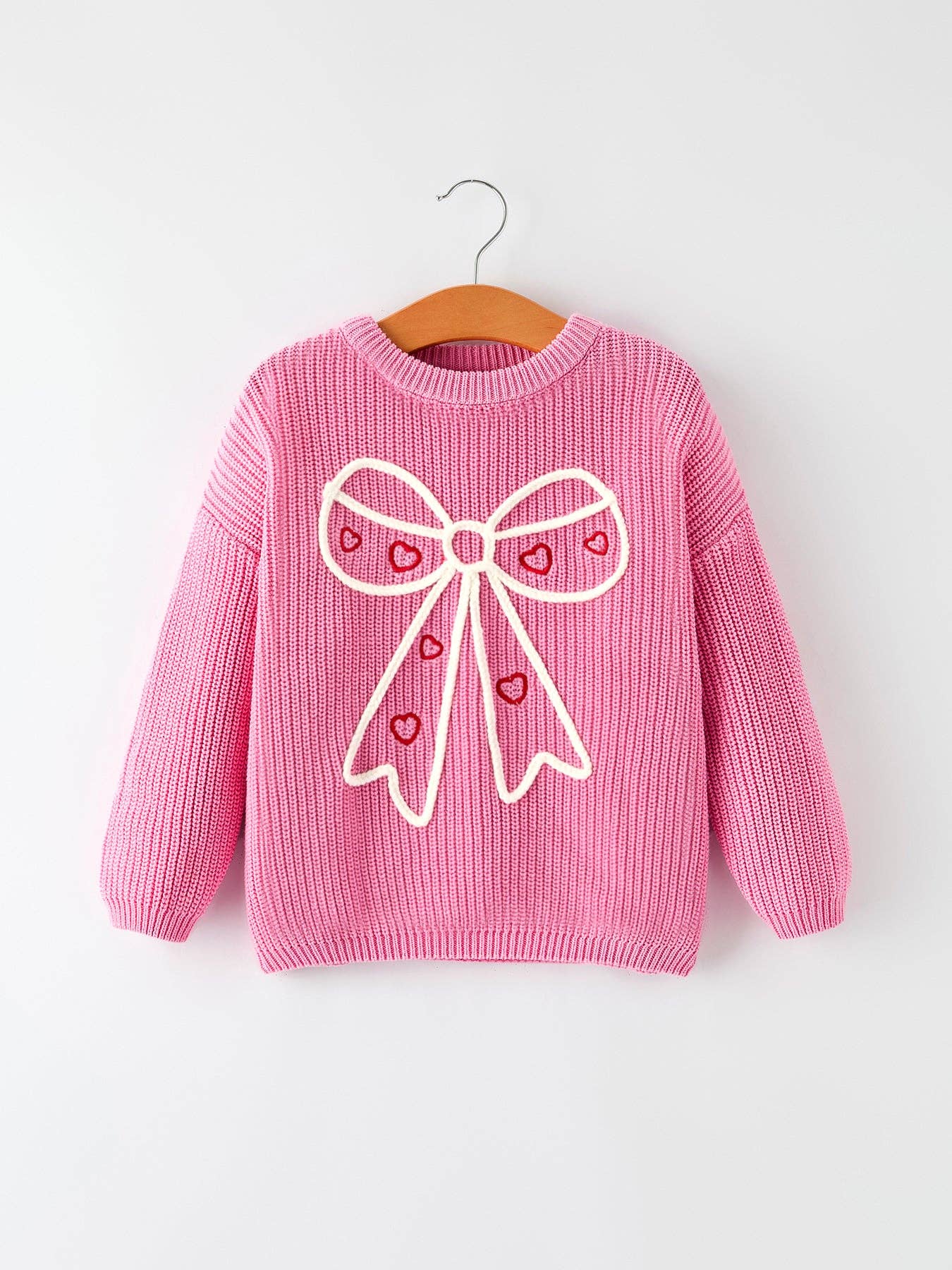 Valentine's Day Pink Girls Bow Sweater Cardigan
