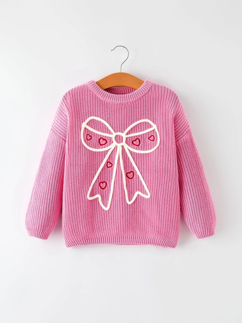 Valentine's Day Pink Girls Bow Sweater