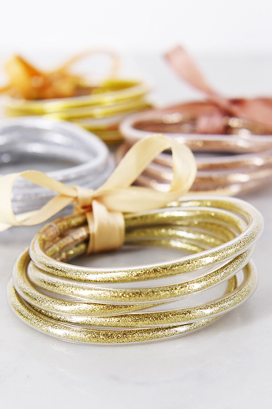 Gold Jelly Filled Bangle Bracelet Stack