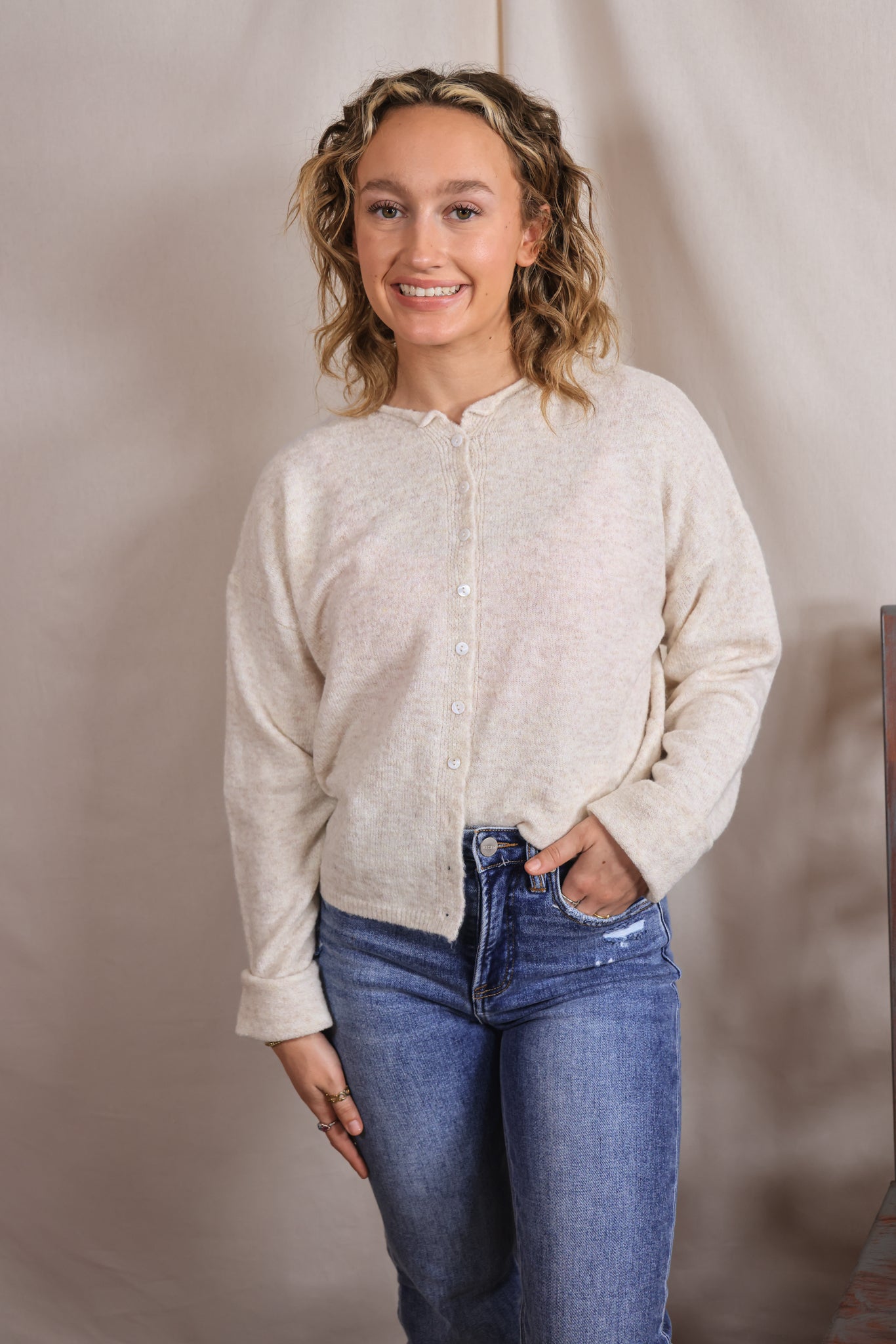 Button Down Cream Cardigan