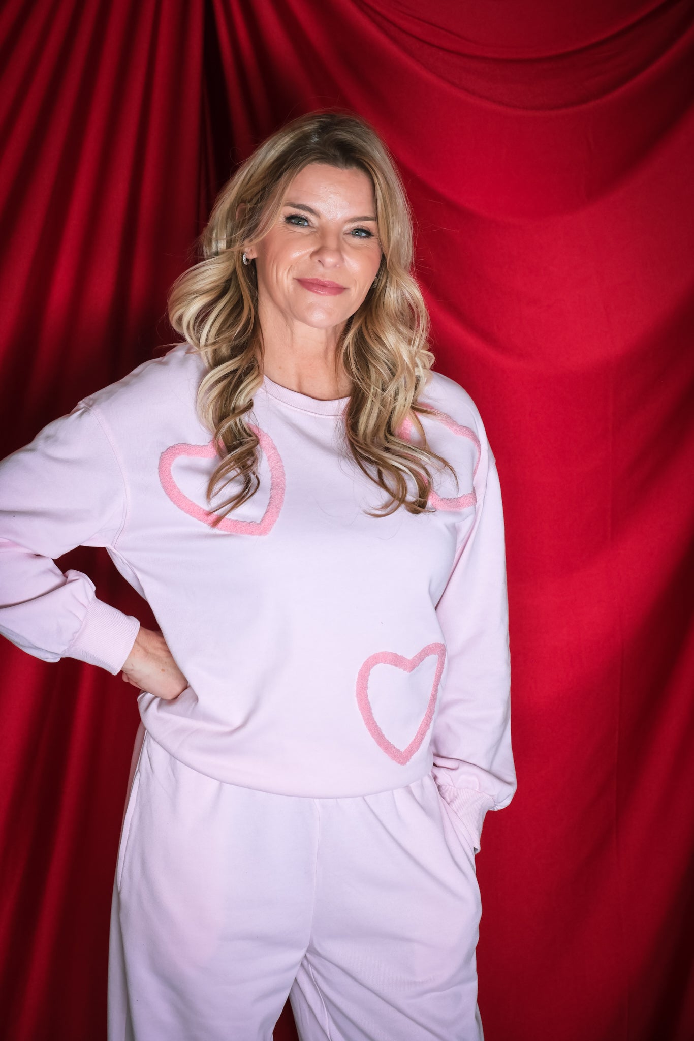 Chenille Heart Pattern Casual 2pcs Pants Set