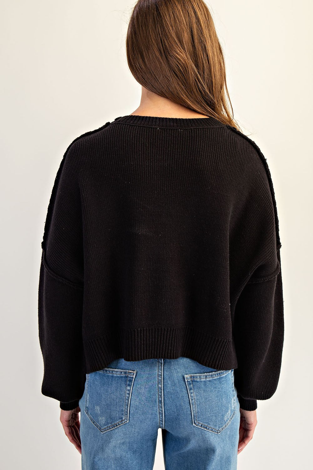 Black Cropped Pocket Sweater