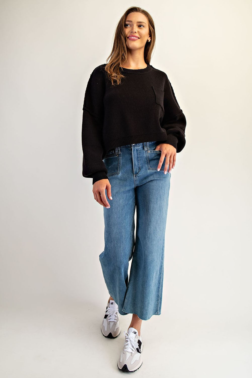 Black Cropped Pocket Sweater