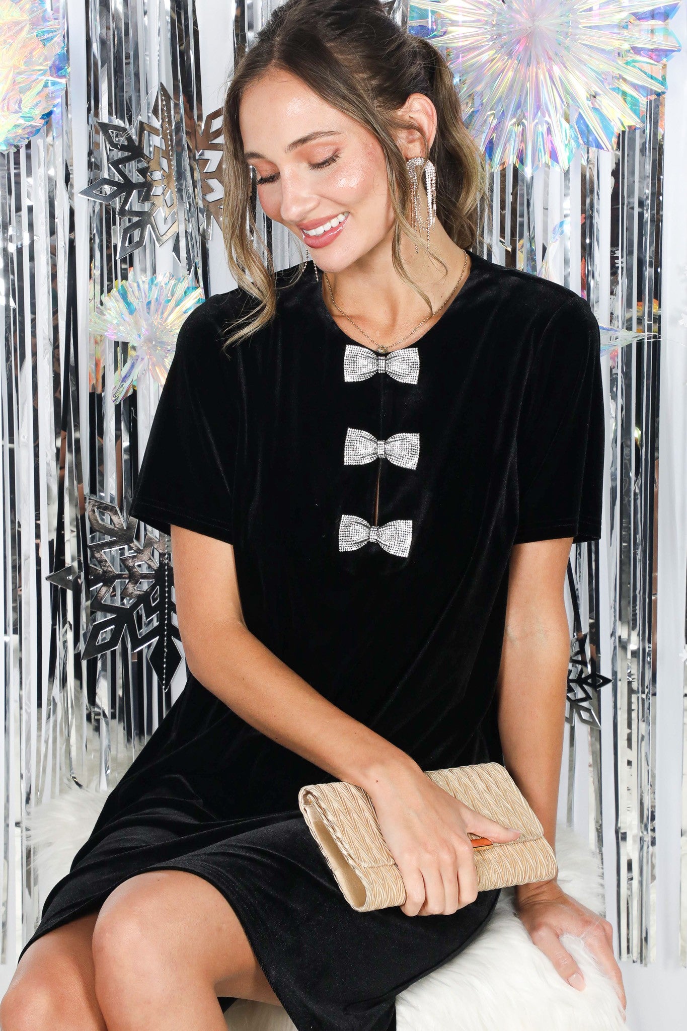 Sparkling Bow Velvet MiniDress