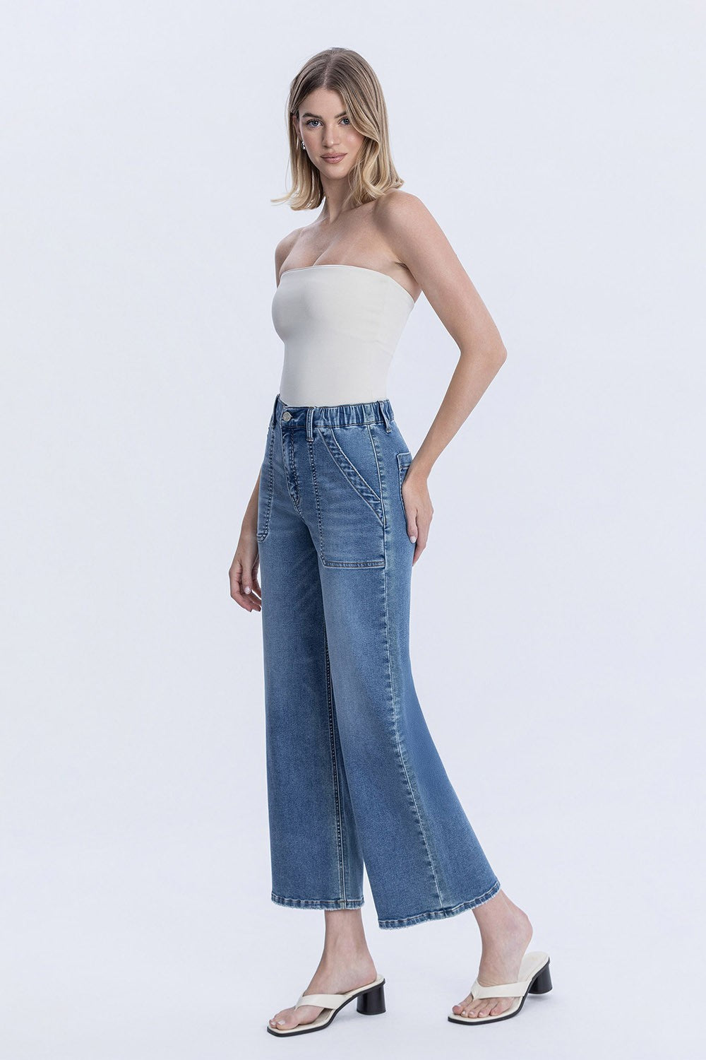 Vervet High Waist Elastic Band Cropped Jeans