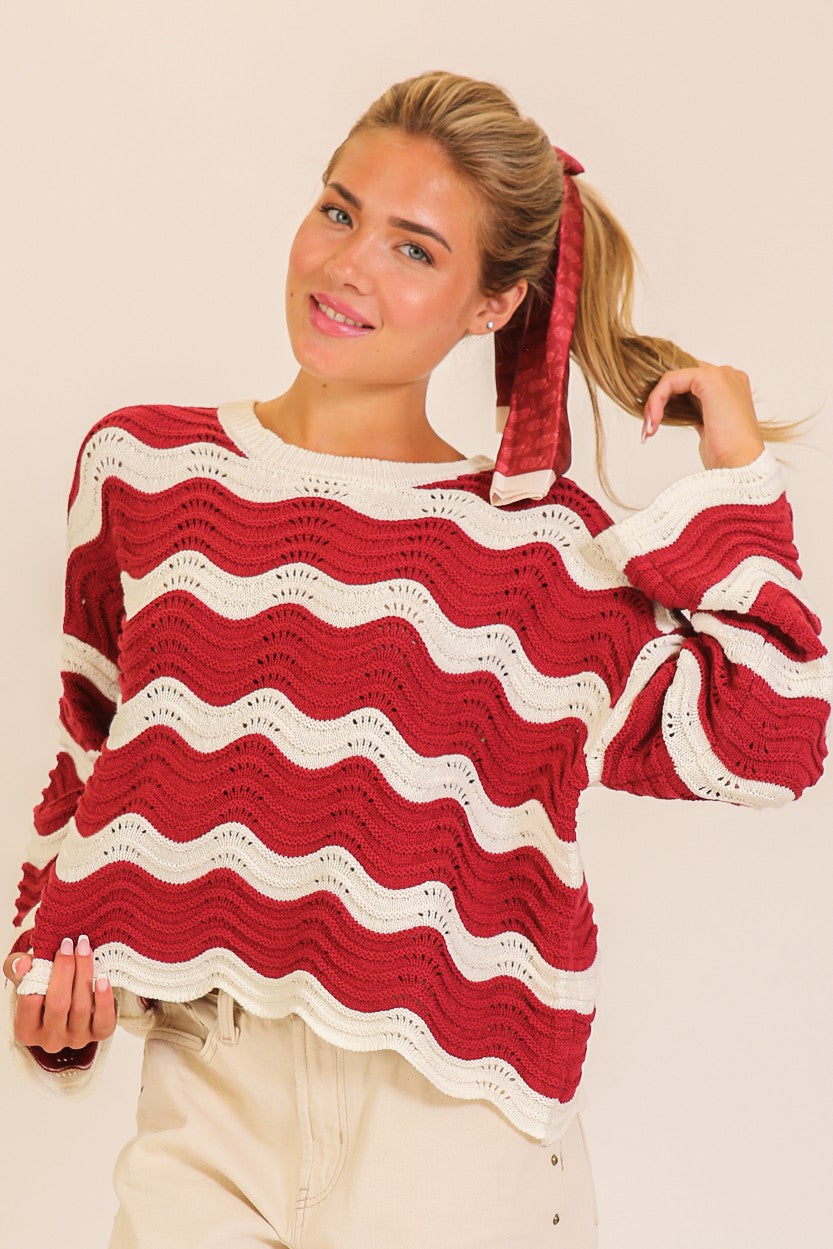 Wavy Textured Knit Sweater