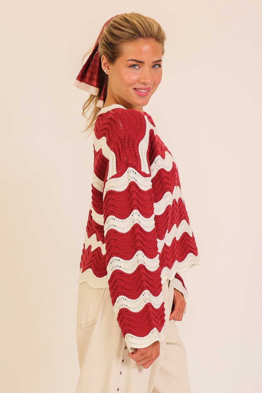 Wavy Textured Knit Sweater