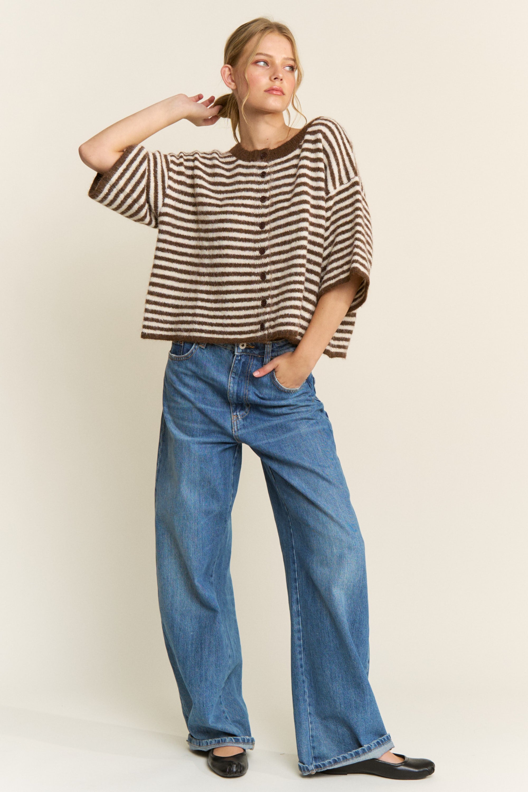 Striped Cropped Soft Knit Cardigan - Lou Cardigan