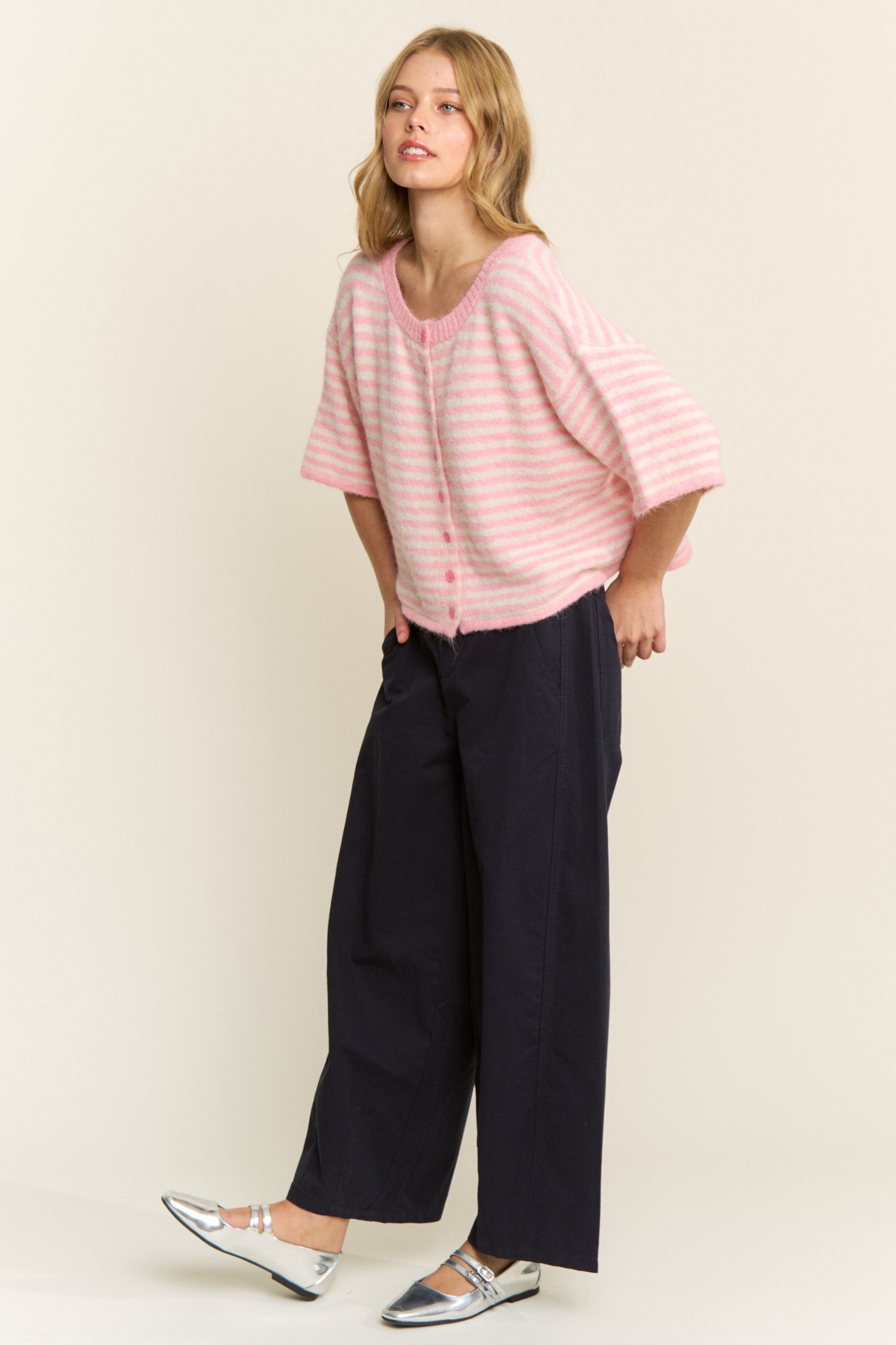 Striped Cropped Soft Knit Cardigan - Lou Cardigan