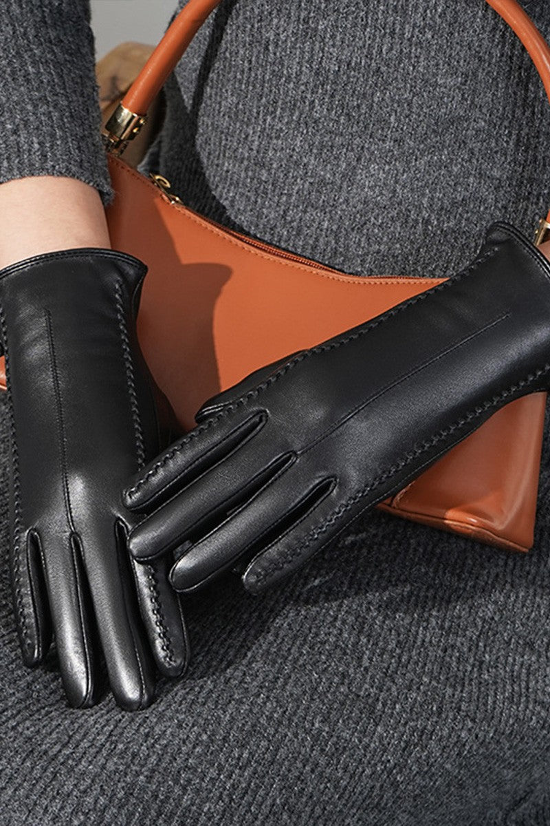 Fleece-lined Genuine Leather Touchscreen Gloves