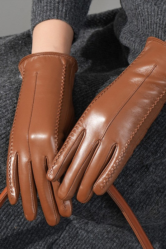Fleece-lined Genuine Leather Touchscreen Gloves