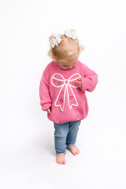 Valentine's Day Pink Girls Bow Sweater